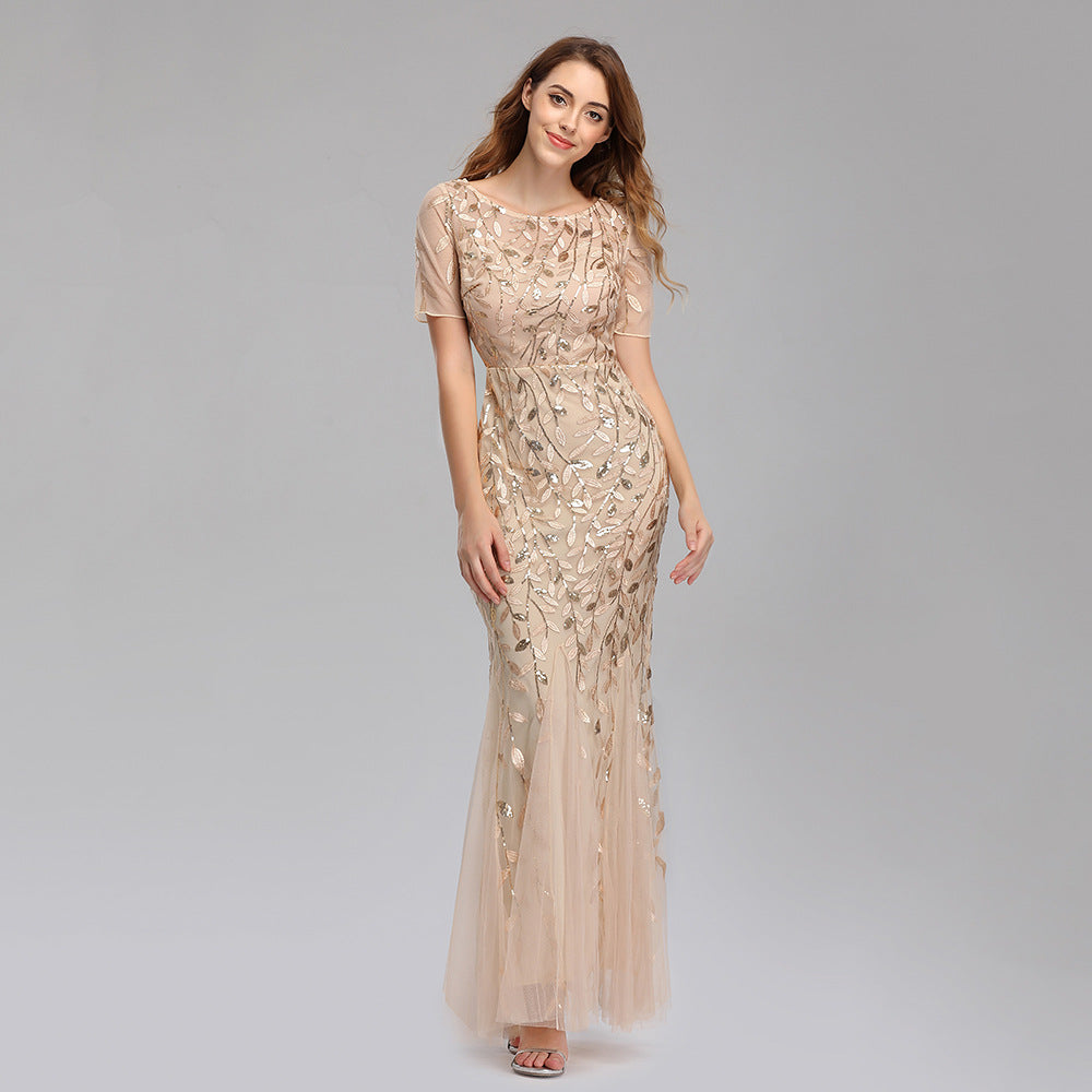 Gauze Sequin Evening Dress Fishtail Dress Angelwarriorfitness.com