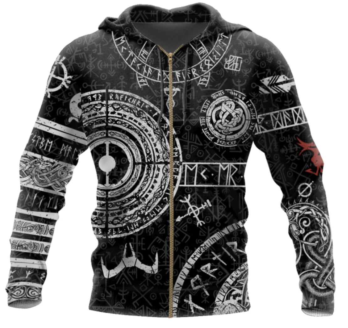 Viking Odin Tattoo D Printed Men hoodies Angelwarriorfitness.com