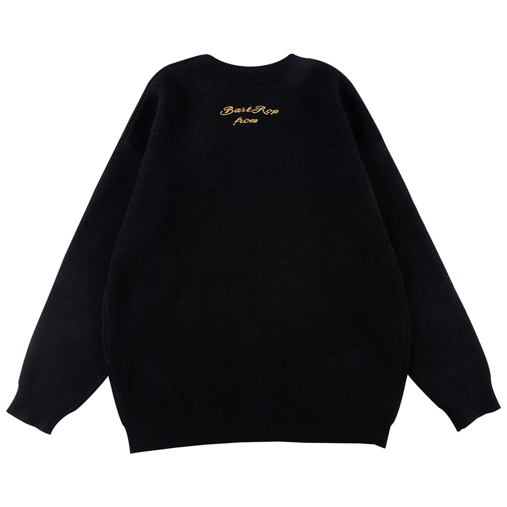 Funny Skull Crew Neck Sweater Embroidery Angelwarriorfitness.com