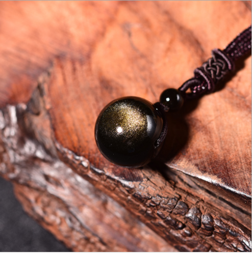 Black Gold Natural Obsidian Stone Pendant Lucky Transfer Beads Pendant Necklace Male Female Lovers Fashion Jewelry Angelwarriorfitness.com