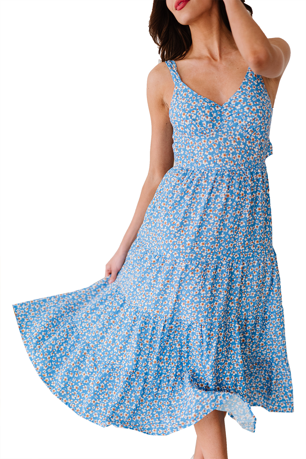 Sky Blue Floral Tie Back Long Dress Angelwarriorfitness.com