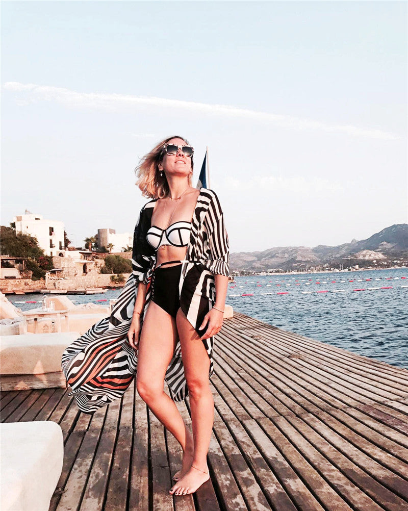 Black and white striped beach skirt Angelwarriorfitness.com