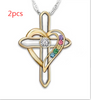 Cross Love Colorful Imitatio Gemstone Pendant Alloy Clavicle Chain Angelwarriorfitness.com