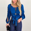 Sexy Blue Women's Hollow Lace Top Angelwarriorfitness.com