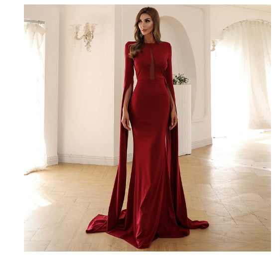 Missord Split Sleeve Mesh Insert Maxi Prom Dress-Morticia Adams dress Angelwarriorfitness.com