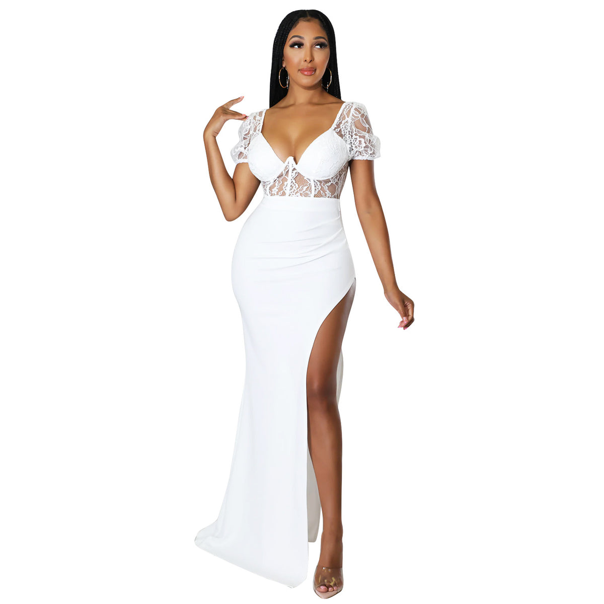 Ladies Fashion Lace Ladies Slit Long Dress Angelwarriorfitness.com