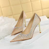 European-American Sexy High-heeled Shoes, Shallow Pointed Satin Glittering Rhinestone Women's Shoes Angelwarriorfitness.com