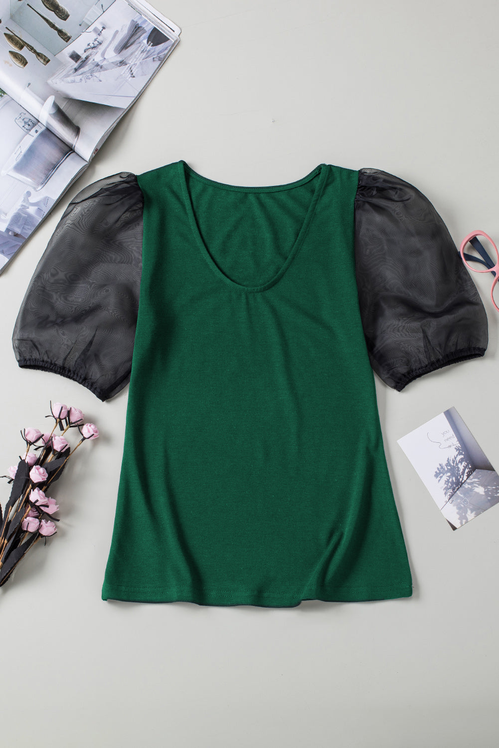 Mesh Puff Sleeve Top Angelwarriorfitness.com
