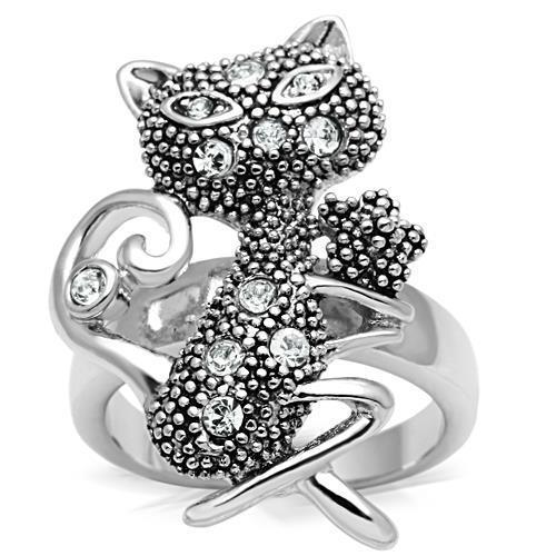 Silver & Crystal Cat Ring Angelwarriorfitness.com