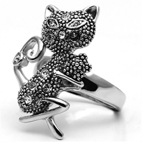 Silver & Crystal Cat Ring Angelwarriorfitness.com