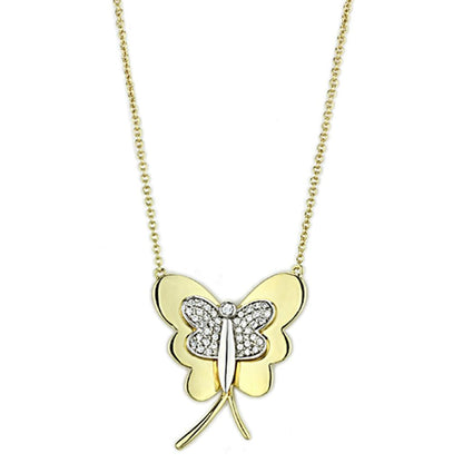 gold butterfly- Gold+Rhodium Brass Necklace with AAA Grade CZ  in Clear Angelwarriorfitness.com