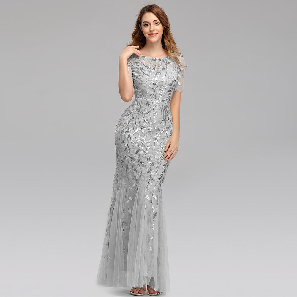 Gauze Sequin Evening Dress Fishtail Dress Angelwarriorfitness.com