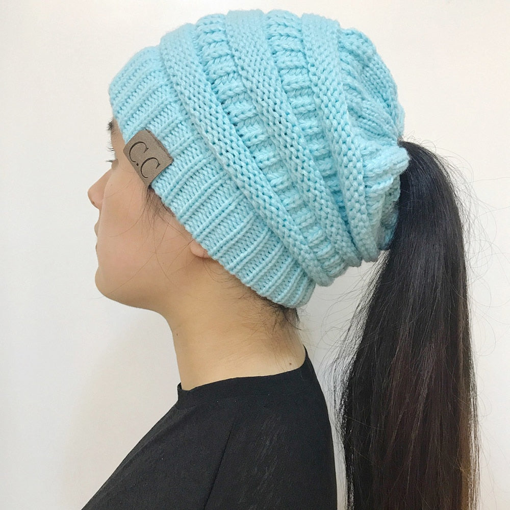 High Bun Ponytail Beanie Hat Chunky Soft Stretch Cable Knit Warm Fuzzy Lined Skull Beanie Acrylic Hats Men And Women Angelwarriorfitness.com