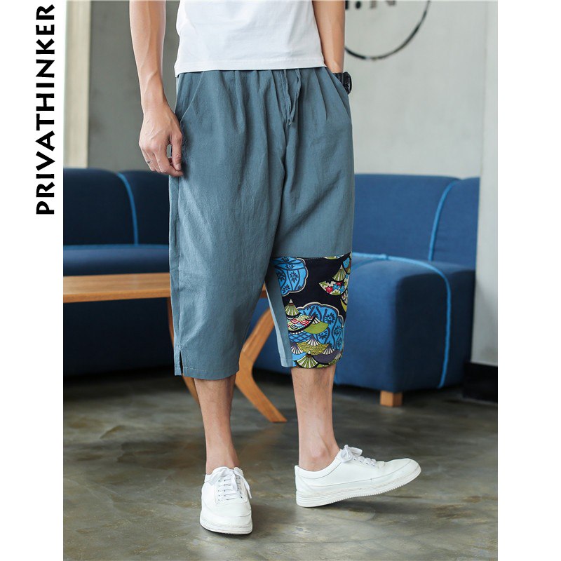 Sinicism Shop Mens Cotton Linen Harem Pants Male Casual Red Bottom Calf-Length Pants Man Summer Harajuku Baggy Loose Pants Angelwarriorfitness.com