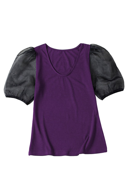 Mesh Puff Sleeve Top Angelwarriorfitness.com