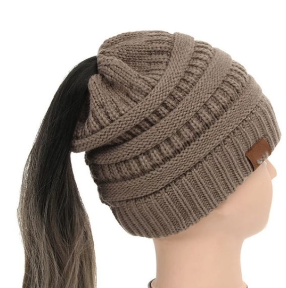 High Bun Ponytail Beanie Hat Chunky Soft Stretch Cable Knit Warm Fuzzy Lined Skull Beanie Acrylic Hats Men And Women Angelwarriorfitness.com