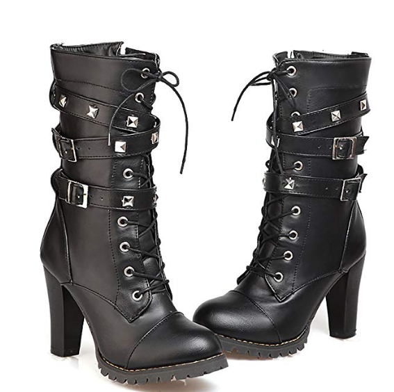 Women's Rivet Mid-Tube Calf High-Heel Martin Boots Platform Boots Angelwarriorfitness.com