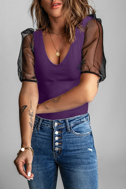 Mesh Puff Sleeve Top Angelwarriorfitness.com