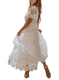 Women's V Neck Button Down Floral Lace Maxi Dress Casual Short Angelwarriorfitness.com