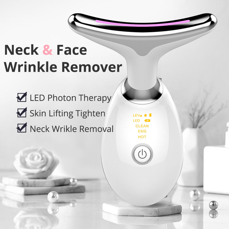 EMS Thermal Neck Lifting And Tighten Massager Electric Microcurrent Wrinkle Remover LED Photon Face Beauty Device For Woman Angelwarriorfitness.com