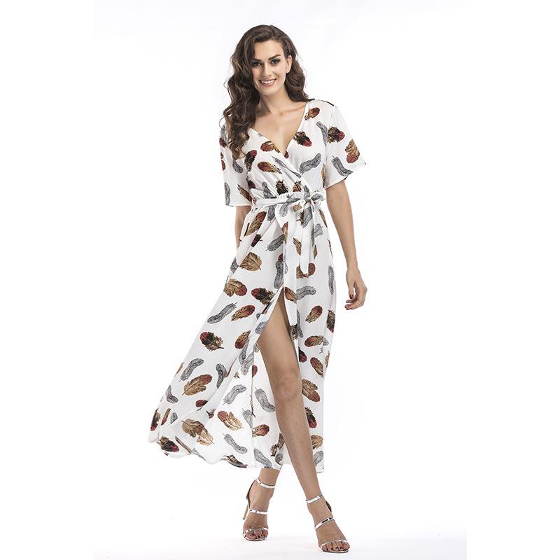 Maxi Dress Boho Beach Floral Vintage V Neck Casual Dress Angelwarriorfitness.com