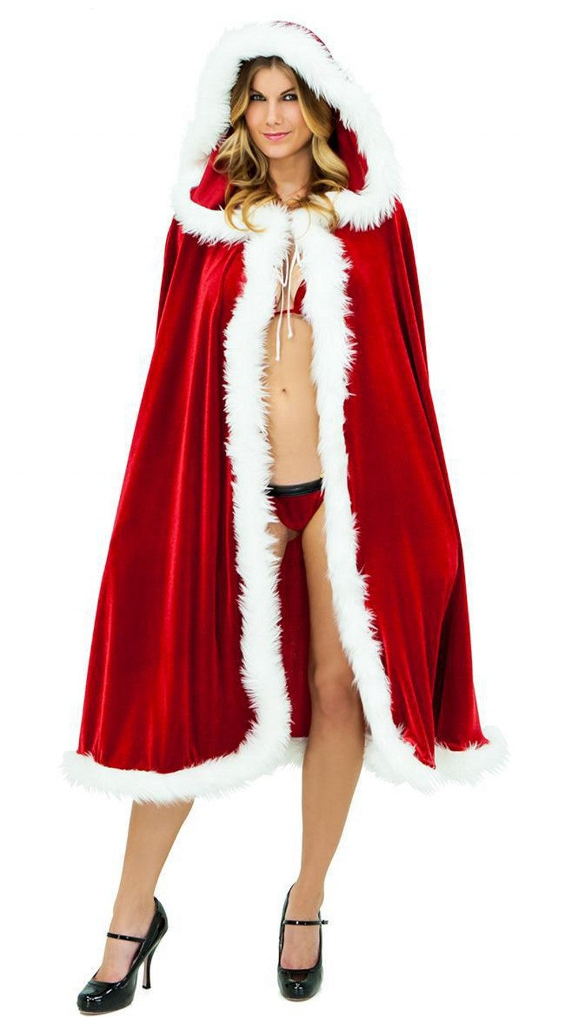 Mrs Santa Claus Velvet Hooded Cape Christmas Robe Angelwarriorfitness.com