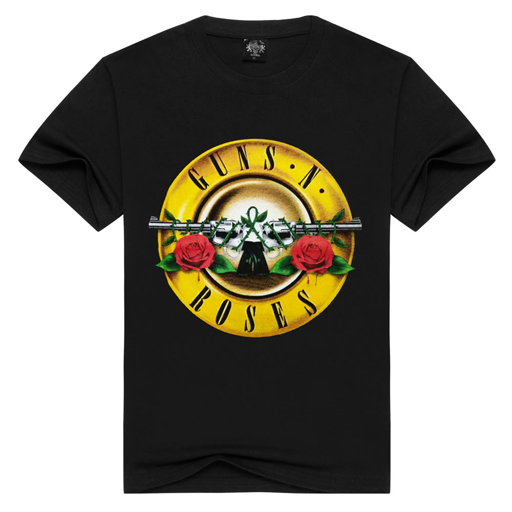 Foreign trade personality creative movement short sleeved T-shirt gun and Rose Band men's 3D t-shirt men t shirts Angelwarriorfitness.com