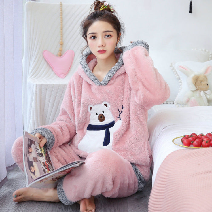 Ladies cartoon plush warm pajamas Angelwarriorfitness.com