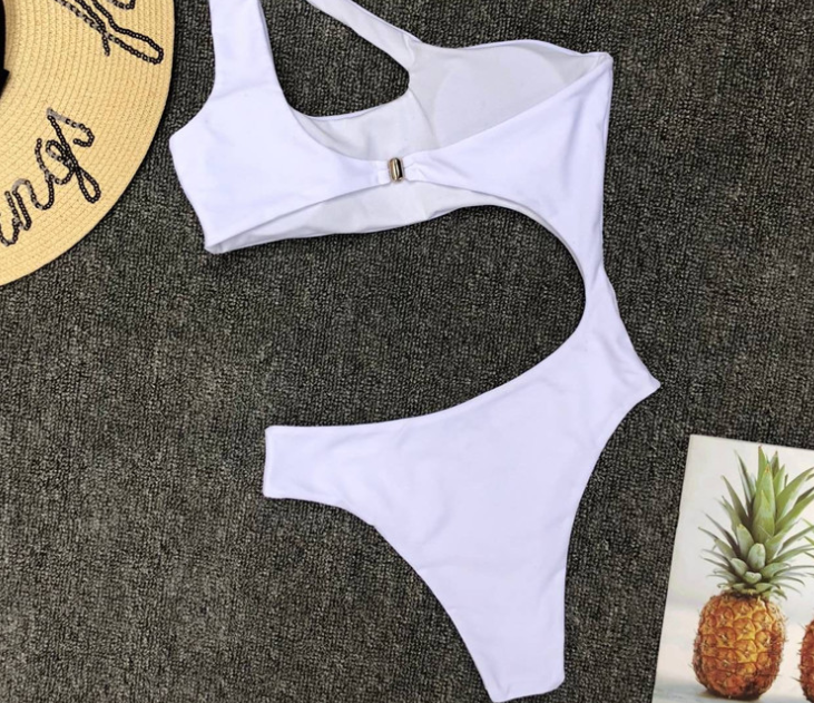 New Women's One-piece Swimsuit Solid Sexy Gathers Irregular Bikini Angelwarriorfitness.com