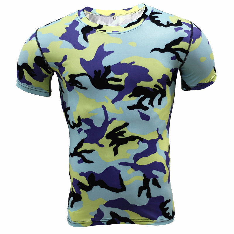 Camouflage training workout clothes tights quick-drying stretch short sleeves Angelwarriorfitness.com