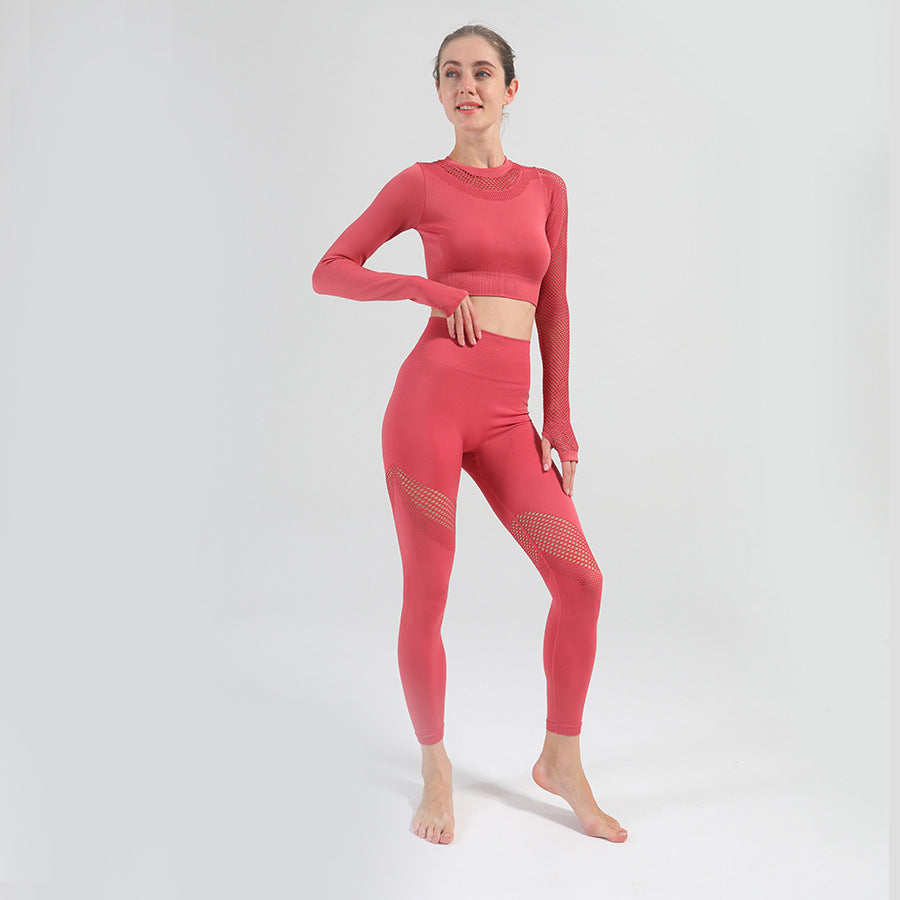 Hollow seamless mesh stretch yoga suit Angelwarriorfitness.com