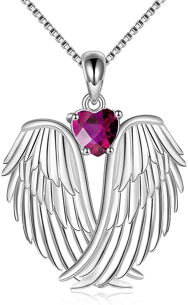 Sterling Silver Guardian Angel Birthstone Necklace Wings Pendant Jewelry Angelwarriorfitness.com