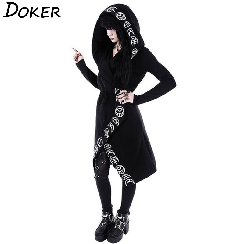 Gothic Punk Black Long Women Hoodies Angelwarriorfitness.com