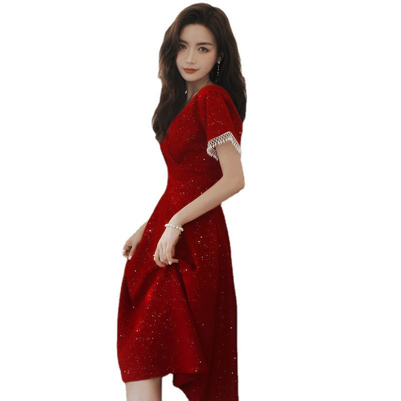 Toast Dress Bride Wine Red Wedding Dress Engagement Back Door Dress Angelwarriorfitness.com
