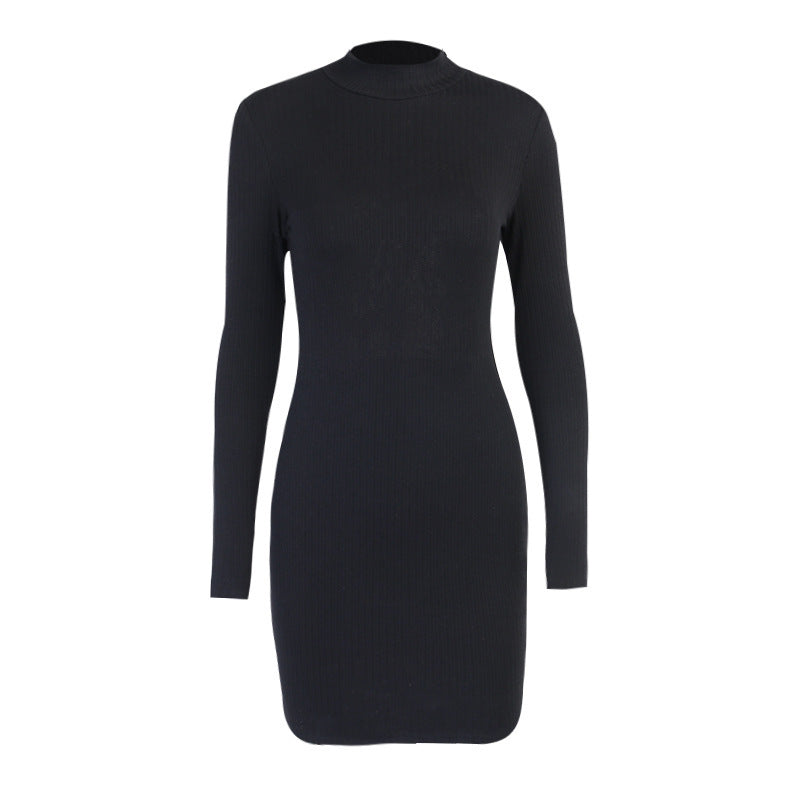 Knitted Fine Twist Cross Halter Long-sleeved Dress Women Angelwarriorfitness.com