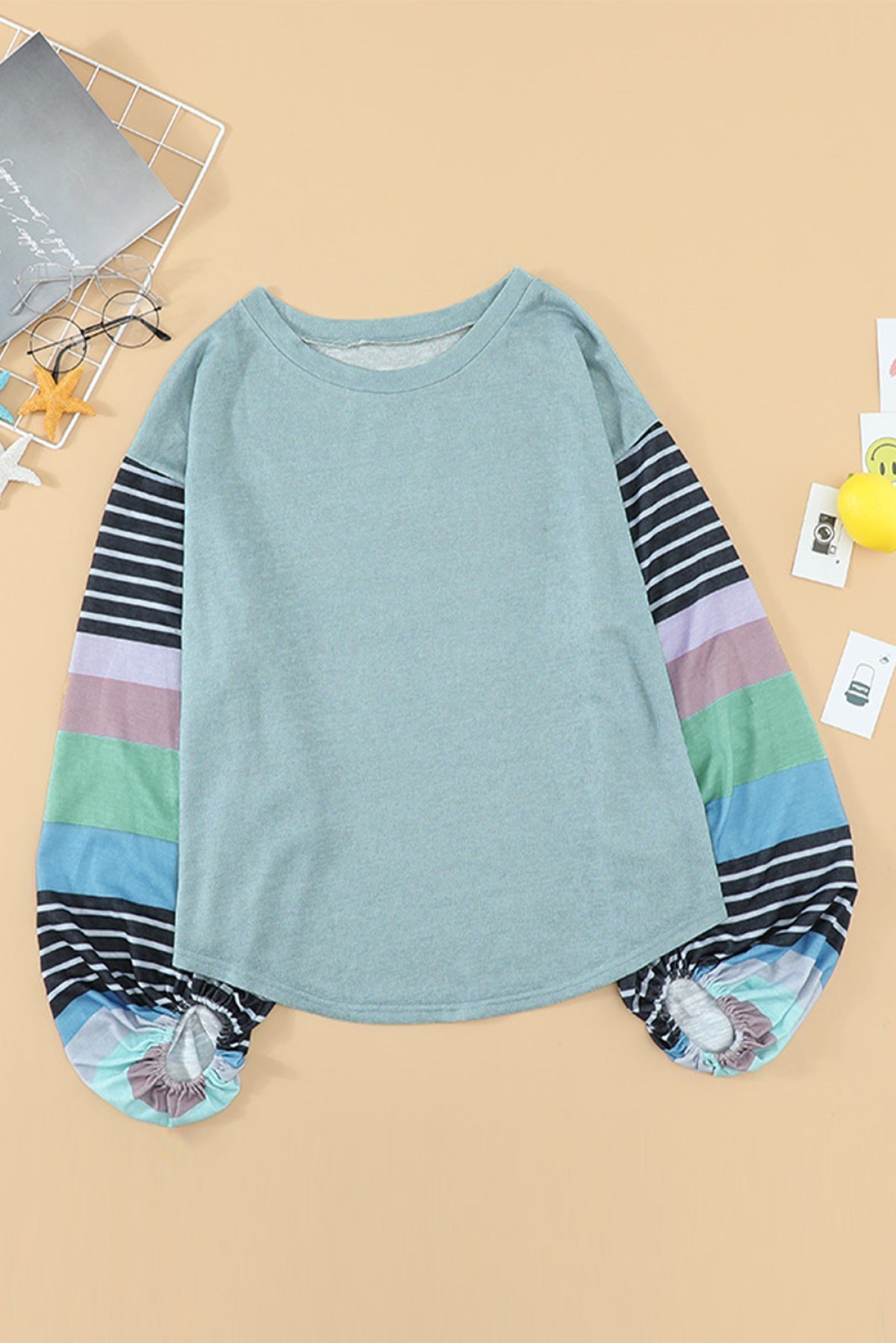Striped Colorblock Long Sleeve Knit Top Angelwarriorfitness.com
