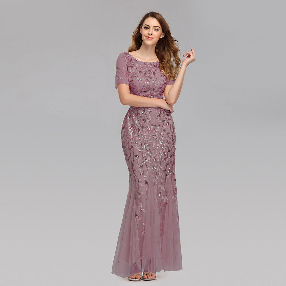 Gauze Sequin Evening Dress Fishtail Dress Angelwarriorfitness.com