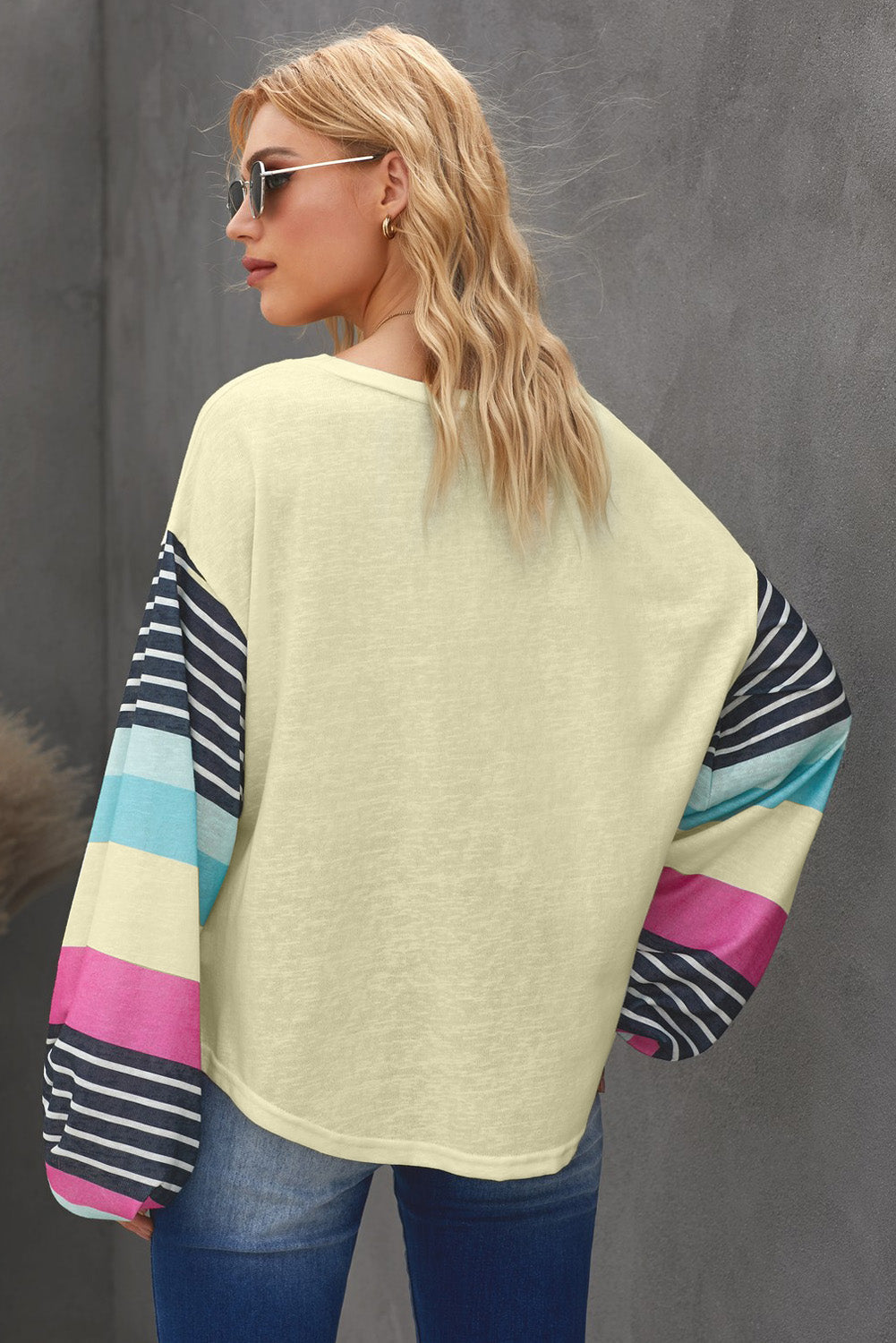 Striped Colorblock Long Sleeve Knit Top Angelwarriorfitness.com