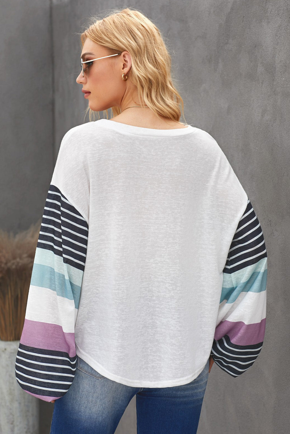 Striped Colorblock Long Sleeve Knit Top Angelwarriorfitness.com