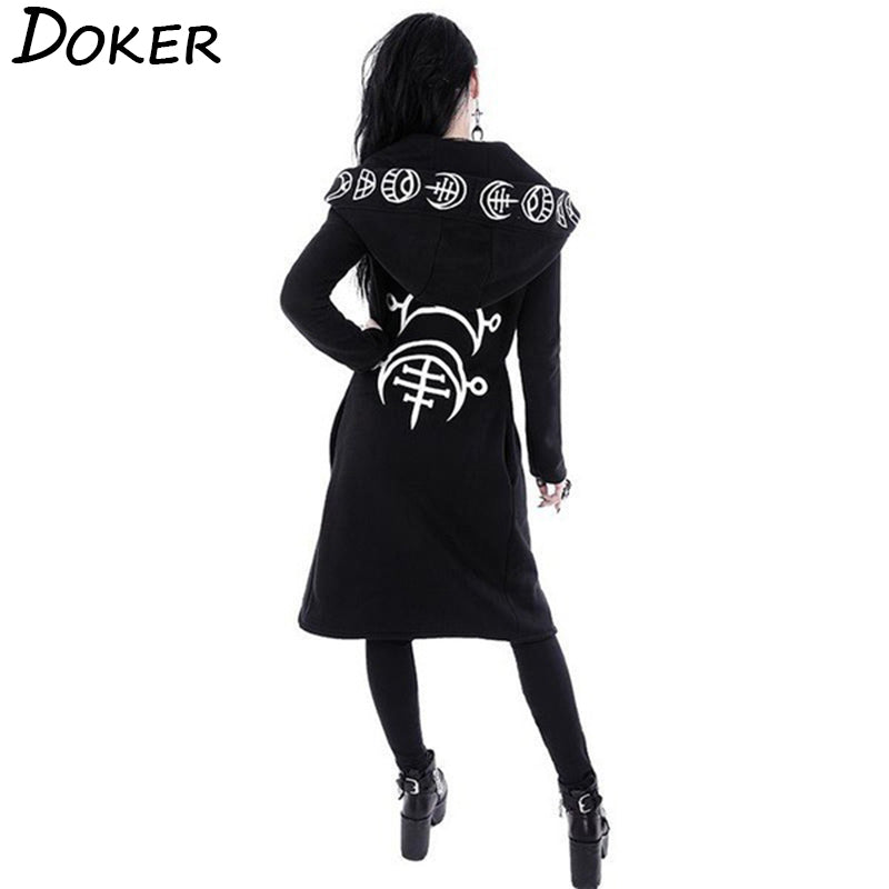 Gothic Punk Black Long Women Hoodies Angelwarriorfitness.com