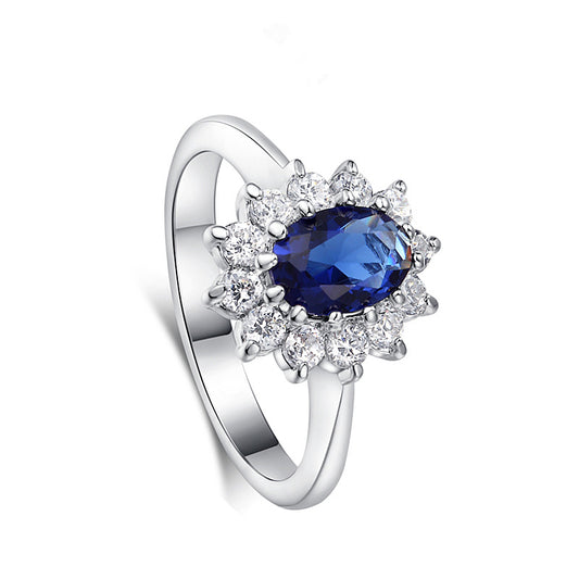 High-end foreign explosions jewelry Europe and the United States popular engagement ring high-grade blue zircon gold ring Angelwarriorfitness.com