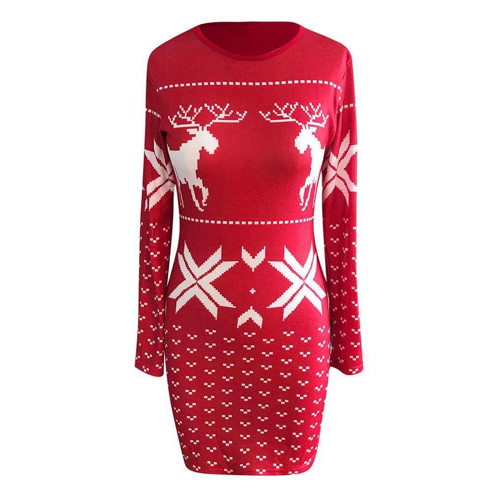 Christmas digital printing tight-fitting hip dress, long-sleeved thin T-shirt and skirt Angelwarriorfitness.com