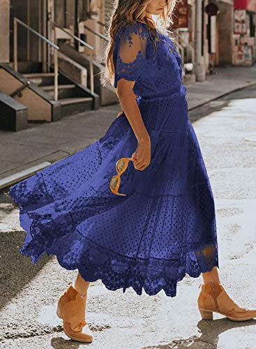 Women's V Neck Button Down Floral Lace Maxi Dress Casual Short Angelwarriorfitness.com