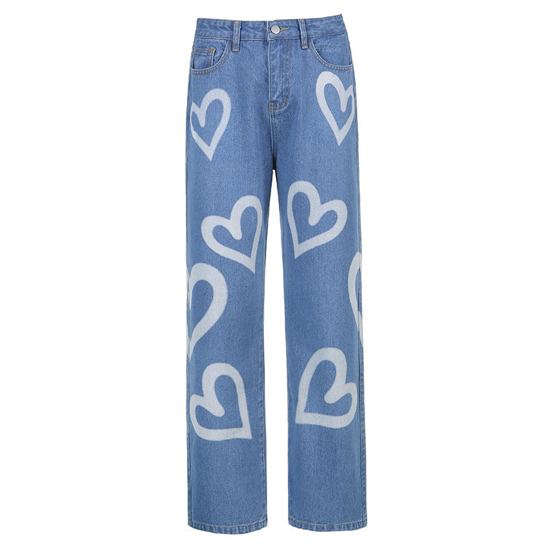 Love graffiti women high waist straight slim jeans Angelwarriorfitness.com