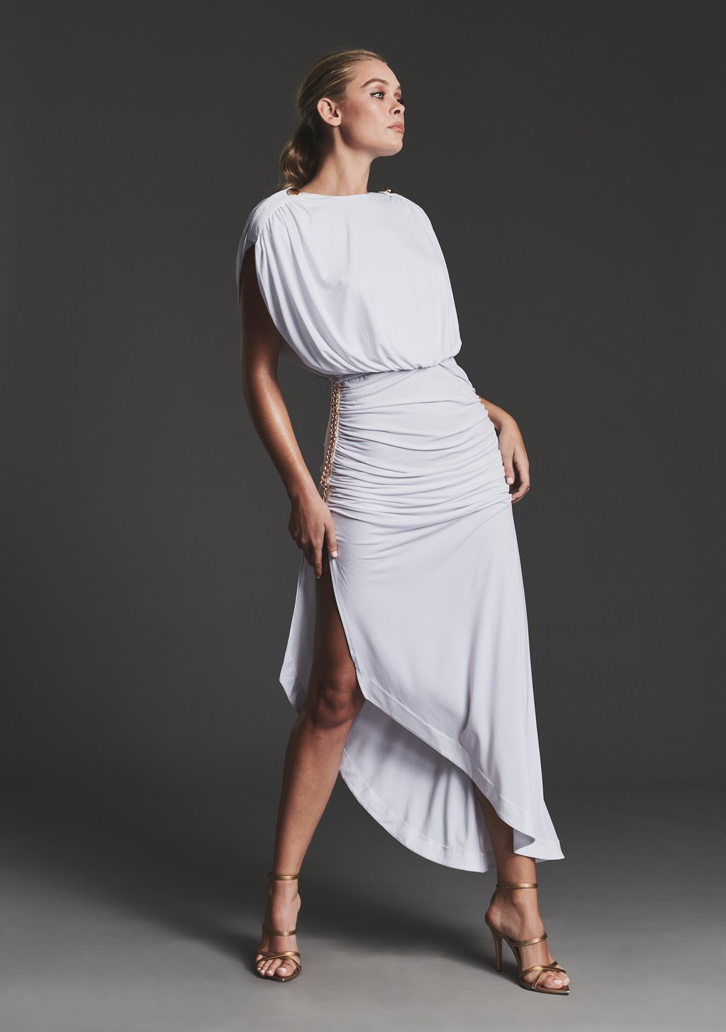 Plunge Back Cut Sleeve Chain Slit Dress Angelwarriorfitness.com