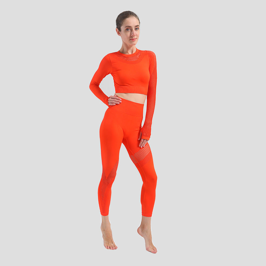 Hollow seamless mesh stretch yoga suit Angelwarriorfitness.com