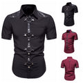 New European And American Men's Gothic Style Rivet Leather Patchwork Short-sleeved Shirt Simple Fashion Costume Angelwarriorfitness.com