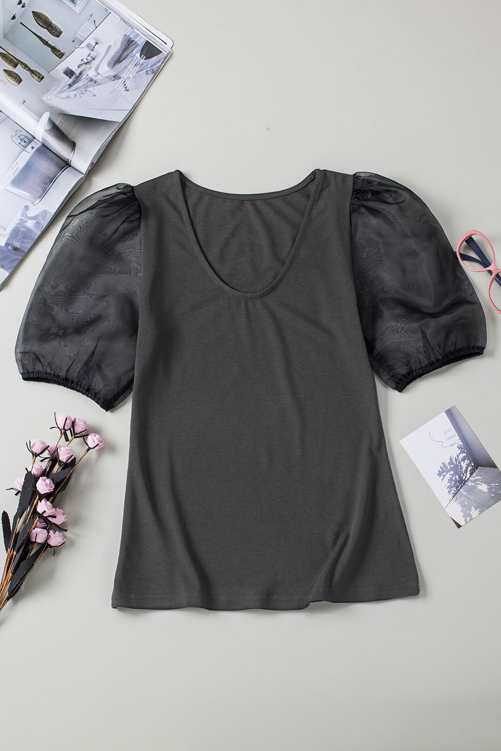 Mesh Puff Sleeve Top Angelwarriorfitness.com
