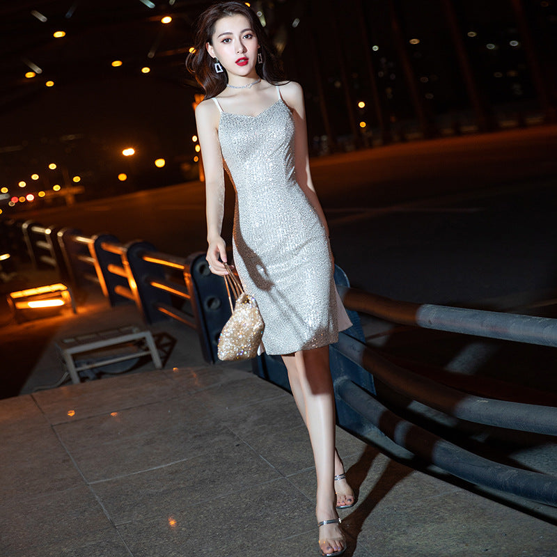 Evening Dress Ladies Sexy Short Strap Dress Banquet KTV Bar Dress Angelwarriorfitness.com