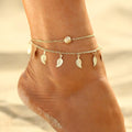 Summer Beach 2 Color Double Leaves Pendant Anklet Foot Chain Bohemian Handmade Beads Anklets Foot Gothic Boho Jewelry Angelwarriorfitness.com